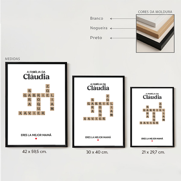 Póster Scrabble para a Mãe com Nomes personalizados