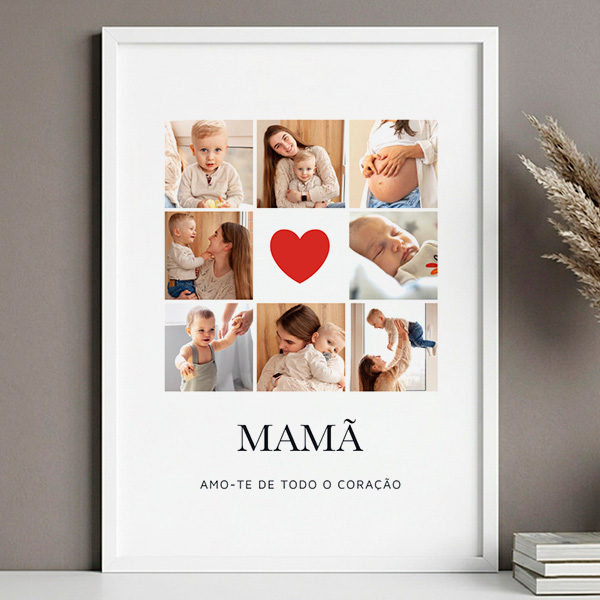 Póster para a Mãe em Forma de Coração com Fotografias personalizadas