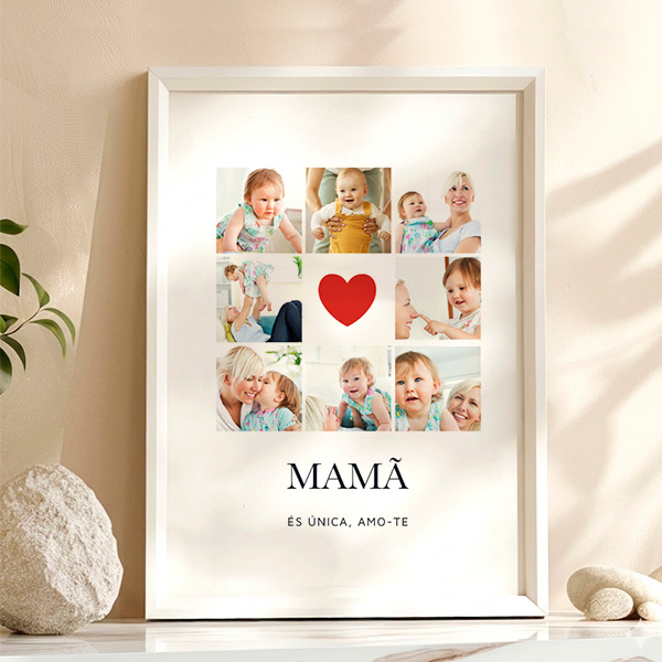 Póster para a Mãe em Forma de Coração com Fotografias personalizadas