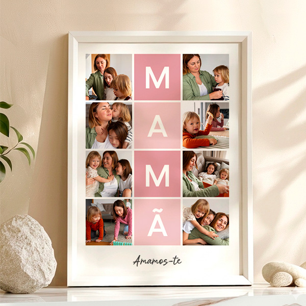 Póster para a Mãe com Quadros Cor-de-Rosa e Fotografias personalizadas