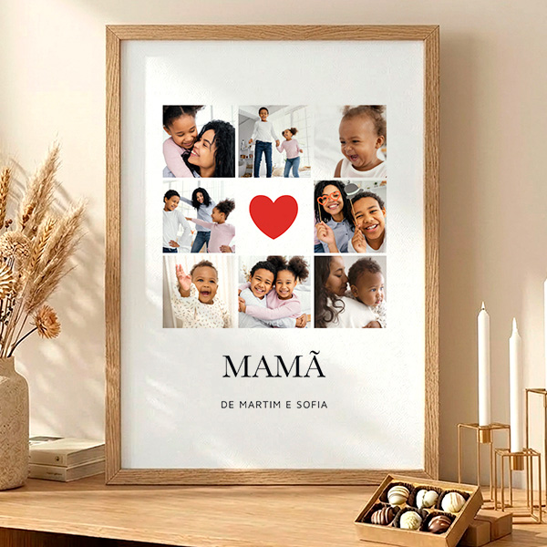 Póster para a Mãe em Forma de Coração com Fotografias personalizadas