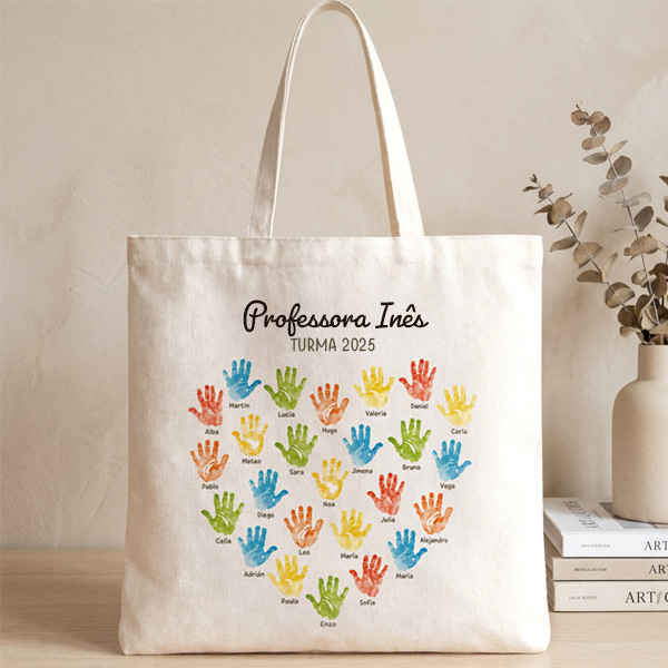 Tote Bag para Professores com Mãos e Nomes personalizados