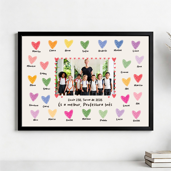 Póster para Professores de Corações com Foto personalizada