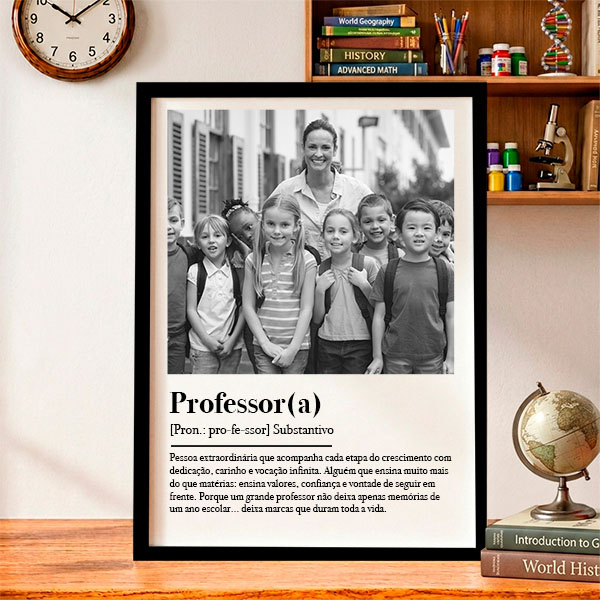 Póster Definição de Professora em Preto e Branco com Fotos personalizadas