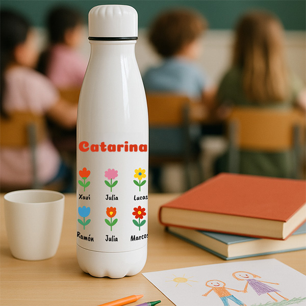 Garrafa Flores com Nomes e Texto personalizada