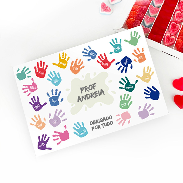 Caixa de Doces Mãos Coloridas com Nomes e Texto personalizada
