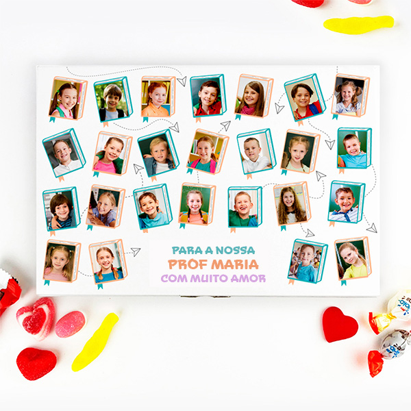 Caixa de Doces com Fotos dos Alunos e Texto personalizada