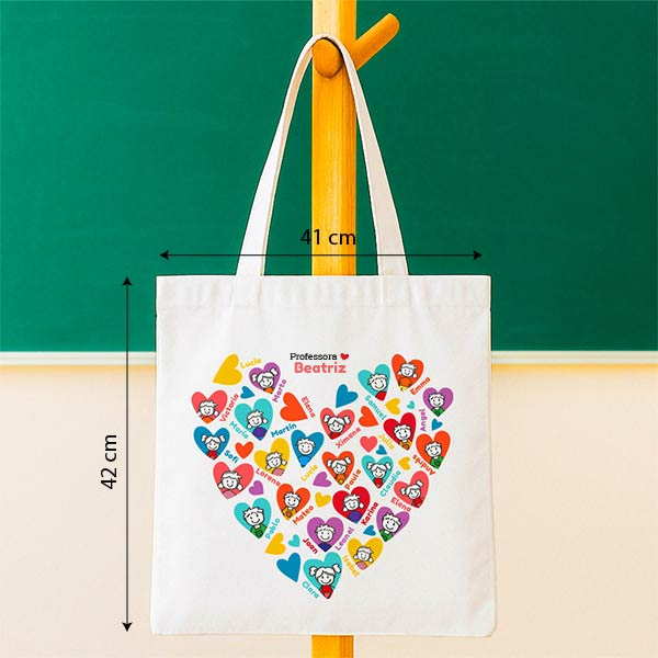 Tote Bag Corações com Bonequinhos com Nomes personalizada