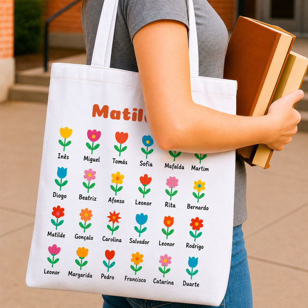 Tote Bag Flores com Nomes personalizada