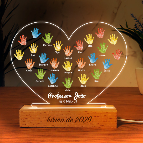 Candeeiro Mãos para Professora com Nomes personalizados