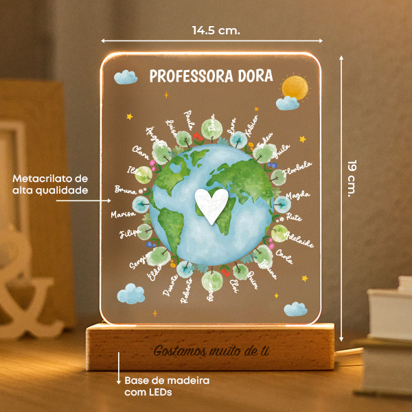 Candeeiro Planeta para Professora com Nomes personalizados