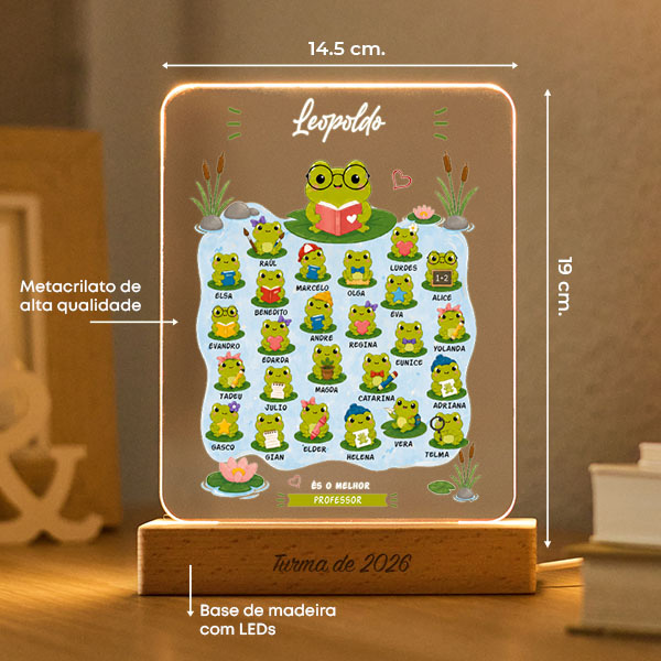 Candeeiro para Professora com Rãzinhas e Nomes personalizados