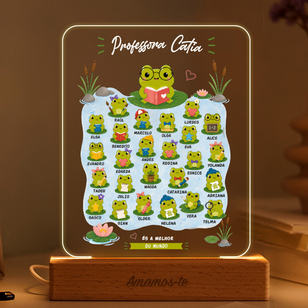 Candeeiro para Professora com Rãzinhas e Nomes personalizados