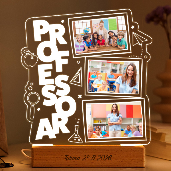 Candeeiro para Professor com 3 Fotografias Personalizadas
