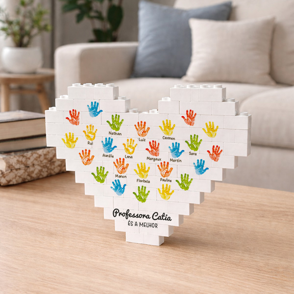 Puzzle de Blocos Coração com Mãos e Nomes personalizados