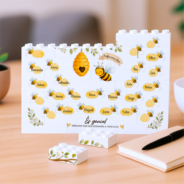 Puzzle de Blocos com Abelhinhas e Nomes personalizados
