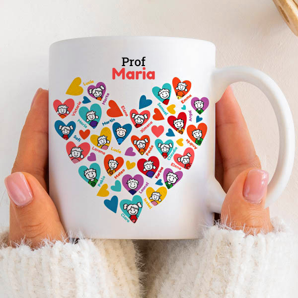 Caneca Corações com Bonequinhos com Nomes personalizada