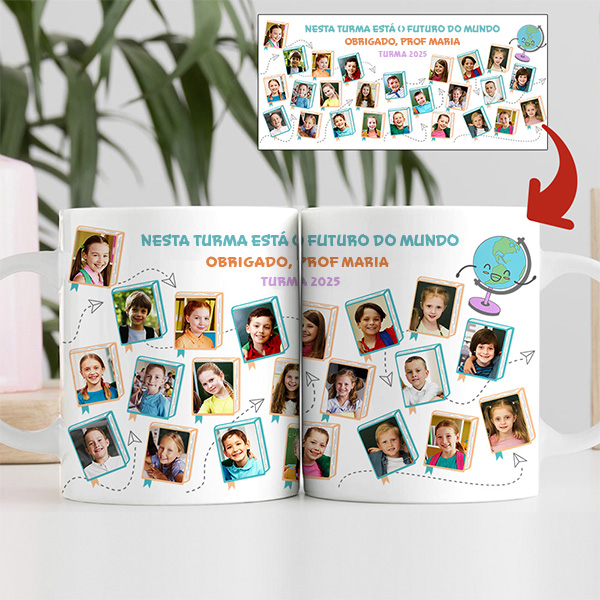 Caneca com Fotos dos Alunos e Texto personalizada