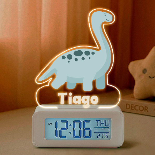 Relógio Despertador Dino com Luz e Nome Personalizado