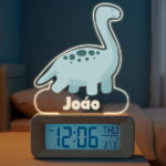Miniatura de Relógio Despertador Dino com Luz e Nome Personalizado