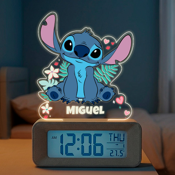 Relógio Despertador Stitch com Luz e Nome Personalizado