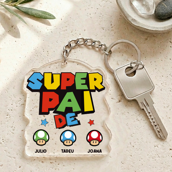 Porta-chaves Super Pai com Nomes Personalizados