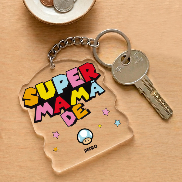 Porta-chaves Super Mãe com Nomes Personalizados