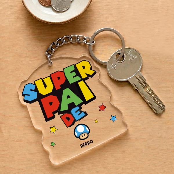 Porta-chaves Super Pai com Nomes Personalizados