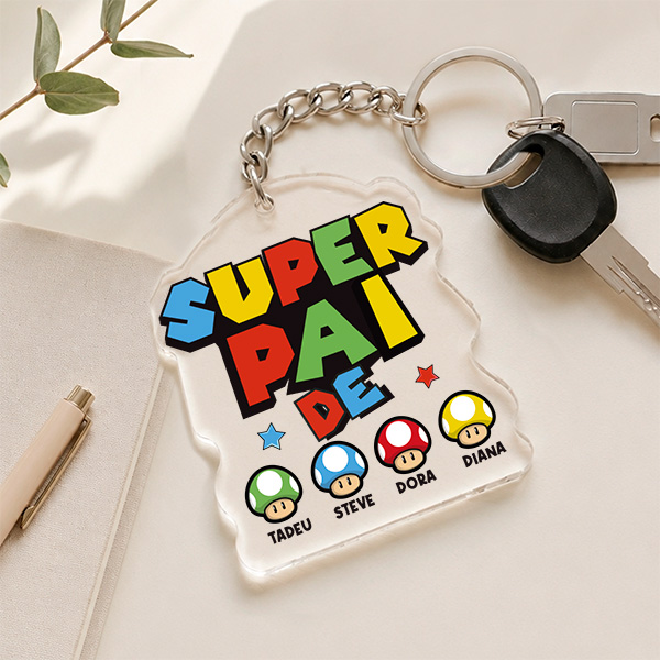 Porta-chaves Super Pai com Nomes Personalizados