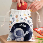 Saco de Lanche Infantil Astronauta no Espaço Personalizado Miniatura de Saco de Lanche Infantil Astronauta no Espaço Personalizado