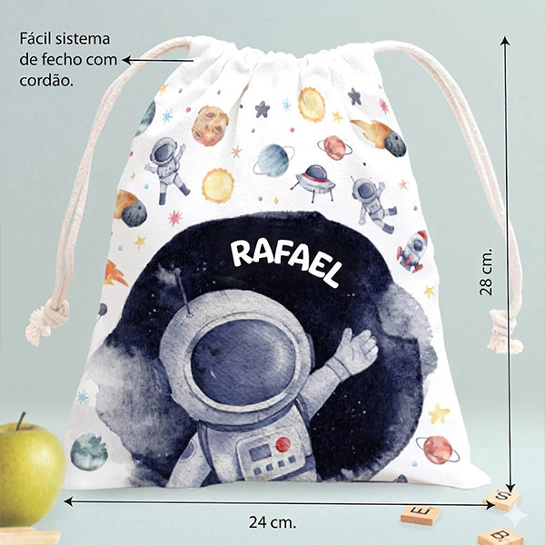 Saco de Lanche Infantil Astronauta no Espaço Personalizado