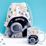 Miniatura de Saco de Lanche Infantil Astronauta no Espaço Personalizado
