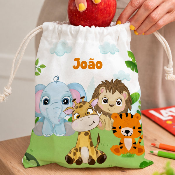 Saco de Lanche Infantil Animais da Selva personalizado