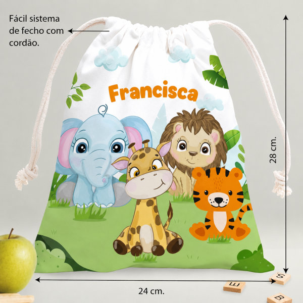 Saco de Lanche Infantil Animais da Selva personalizado