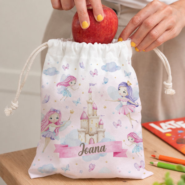Saco de Lanche Infantil Fadas Personalizado