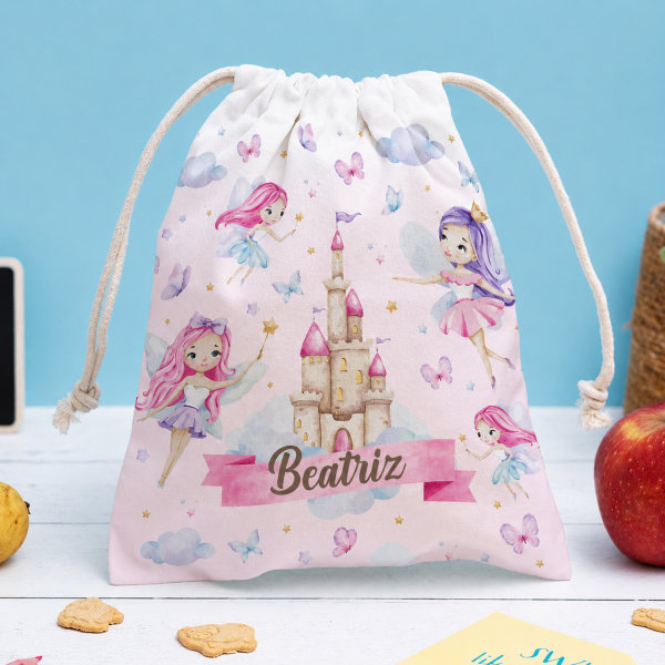 Saco de Lanche Infantil Fadas Personalizado