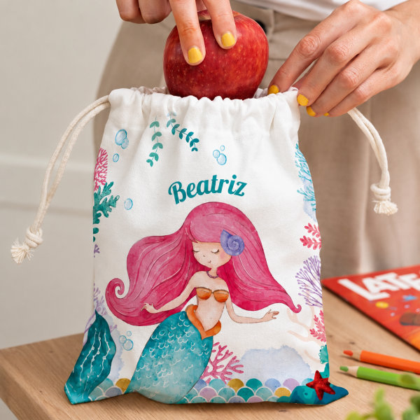 Saco de Lanche Infantil Sereia Personalizado