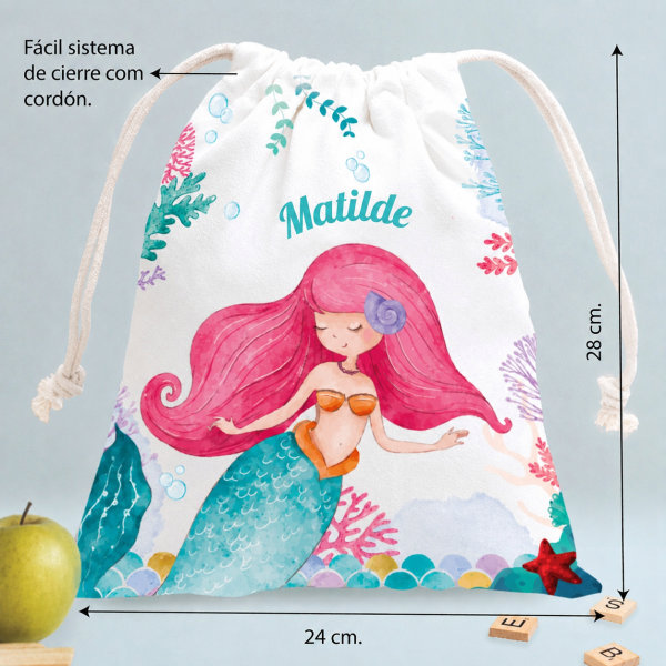 Saco de Lanche Infantil Sereia Personalizado