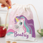 Miniatura de Saco de Lanche Infantil Unicórnios Coloridos Personalizado