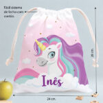 Miniatura de Saco de Lanche Infantil Unicórnios Coloridos Personalizado