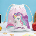 Miniatura de Saco de Lanche Infantil Unicórnios Coloridos Personalizado