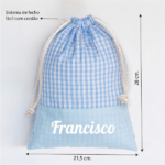 Miniatura de Saco de Lanche Infantil Xadrez Azul Personalizado