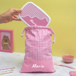 Miniatura de Saco de Lanche Infantil Xadrez Rosa Personalizado