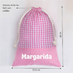 Miniatura de Saco de Lanche Infantil Xadrez Rosa Personalizado