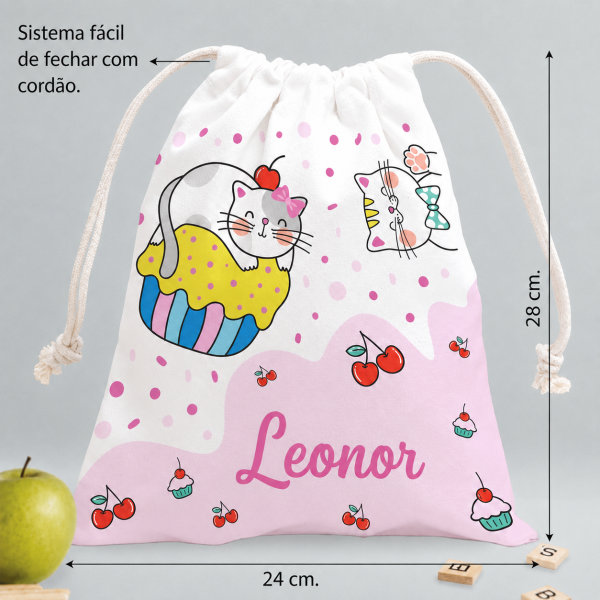 Saco de Lanche Infantil Gatinhos Personalizado