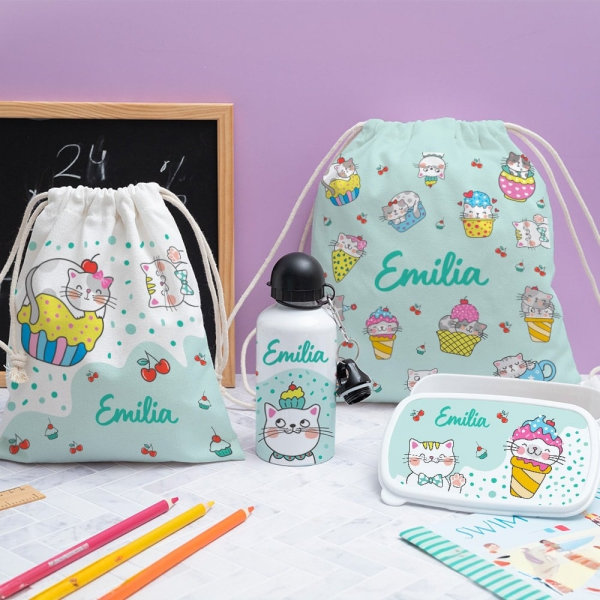 Saco de Lanche Infantil Gatinhos Personalizado