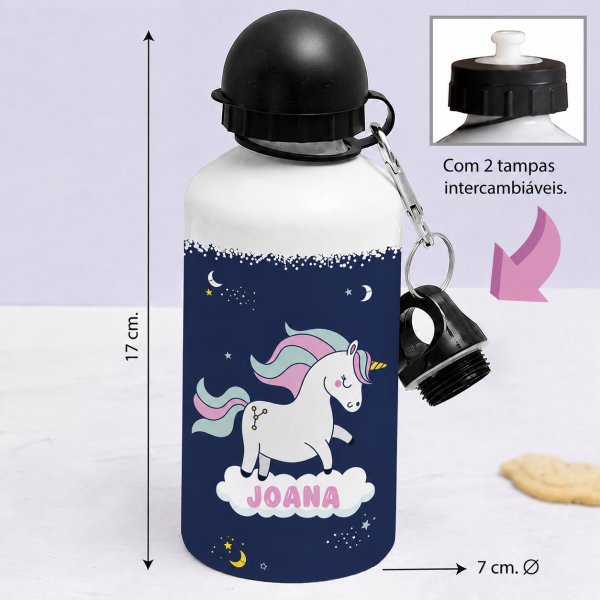 Garrafa Infantil Unicórnios Coloridos Personalizada