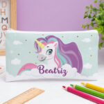 Estojo Infantil Unicórnios Coloridos Personalizado Miniatura de Estojo Infantil Unicórnios Coloridos Personalizado