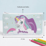 Miniatura de Estojo Infantil Unicórnios Coloridos Personalizado