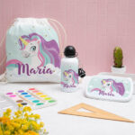 Miniatura de Estojo Infantil Unicórnios Coloridos Personalizado